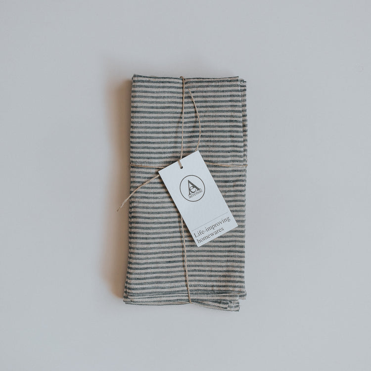 Black and grey thin stripe linen napkin